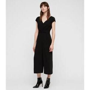 All Saints Women's Flynn S Black Crepe Sleeveless Crop Wide Leg Drape Jumpsuit